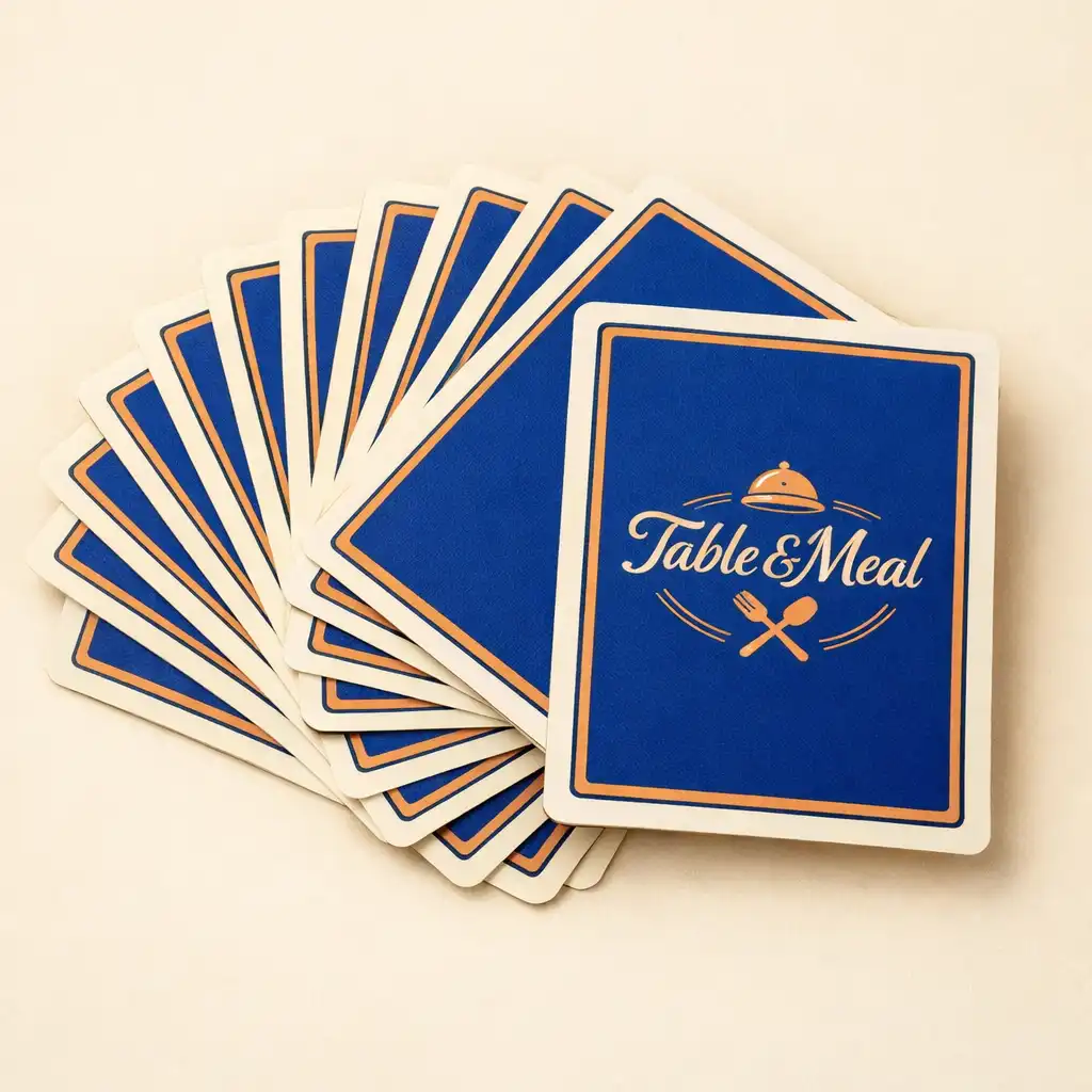 Fan of premium playing cards on a warm ivory background