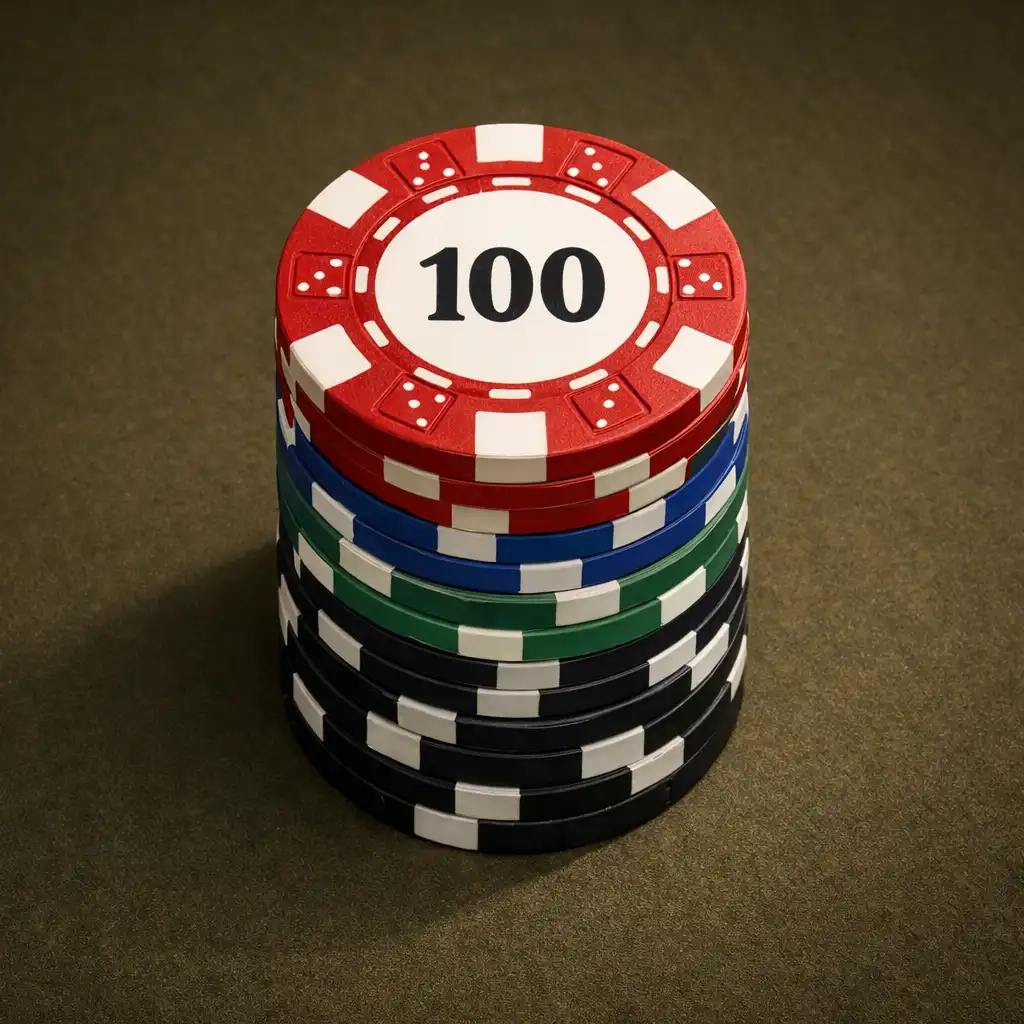 Stack of clay composite poker chips in various colours
